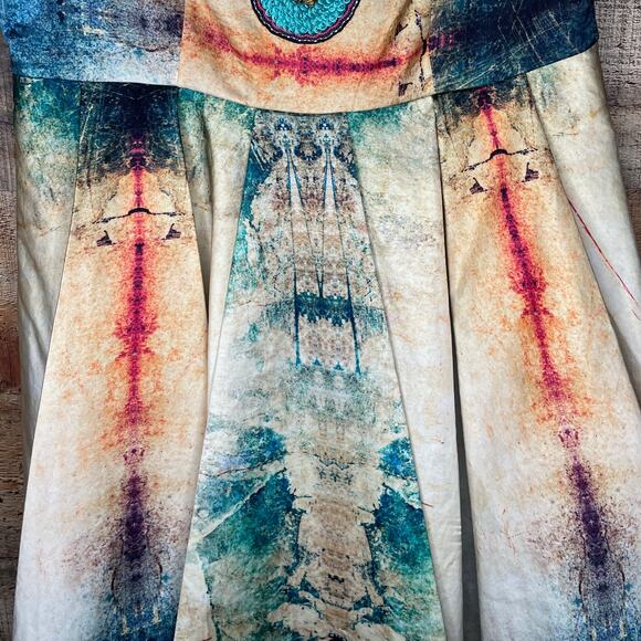 Anthropologie Bhanuni Jyoti Villette Necklaced Dress Beaded Watercolor SZ 2 - Picture 4 of 12